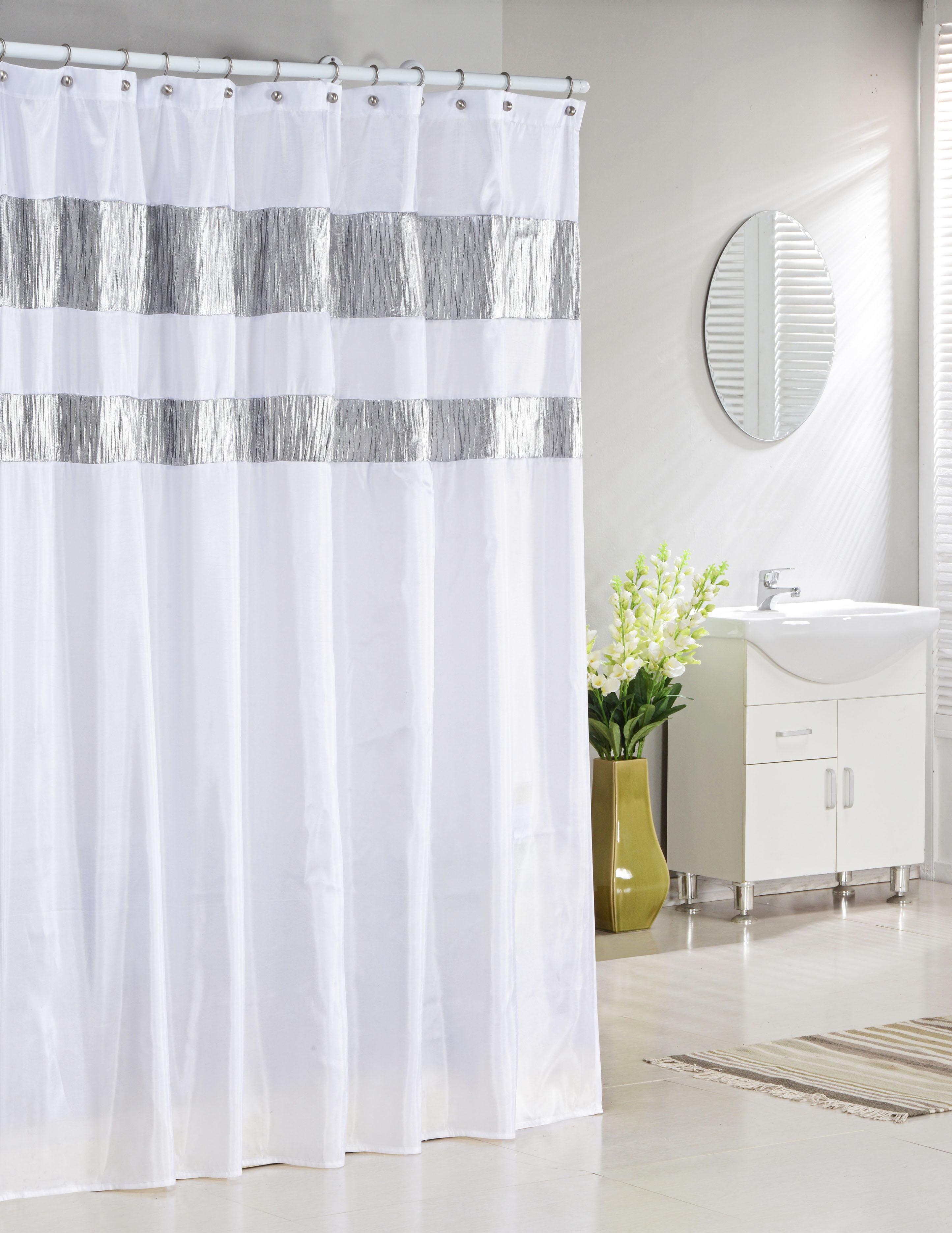 Shower Curtain Modern Decor Metallic Technological Gears 70 Inches Long 