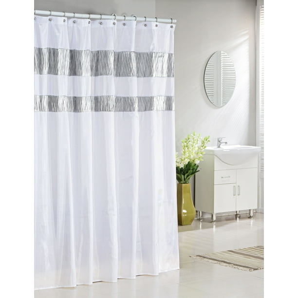 Bathroom and More Collection Extra Long Pure White Fabric Shower
