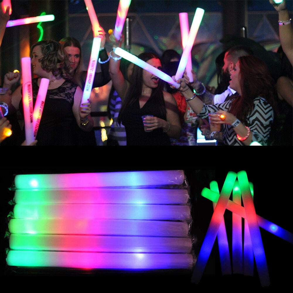 50 PCS Light Up Foam Sticks LED Rally Rave Cheer Tube Soft Flow Baton Wands 
