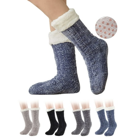 

Gustave 4 Pairs Women Non Slip Slipper Socks Winter Plush Fuzzy Socks Soft Thick Cozy Fleece Lined Warm Socks with Grippers