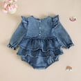 thumbnail image 4 of CAICJ98 Newborn Baby Girl Romper Ruffle Long Sleeve 3D Flower Embroidery Denim Jeans Bodysuit with Heandband Fall Winter Outfit Clothes (Blue,12-18 Months), 4 of 7
