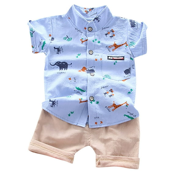 Hienoo Toddler Boys Outfits Short Sleeved Button Down Shirt Shorts Set Summer Clothes Set