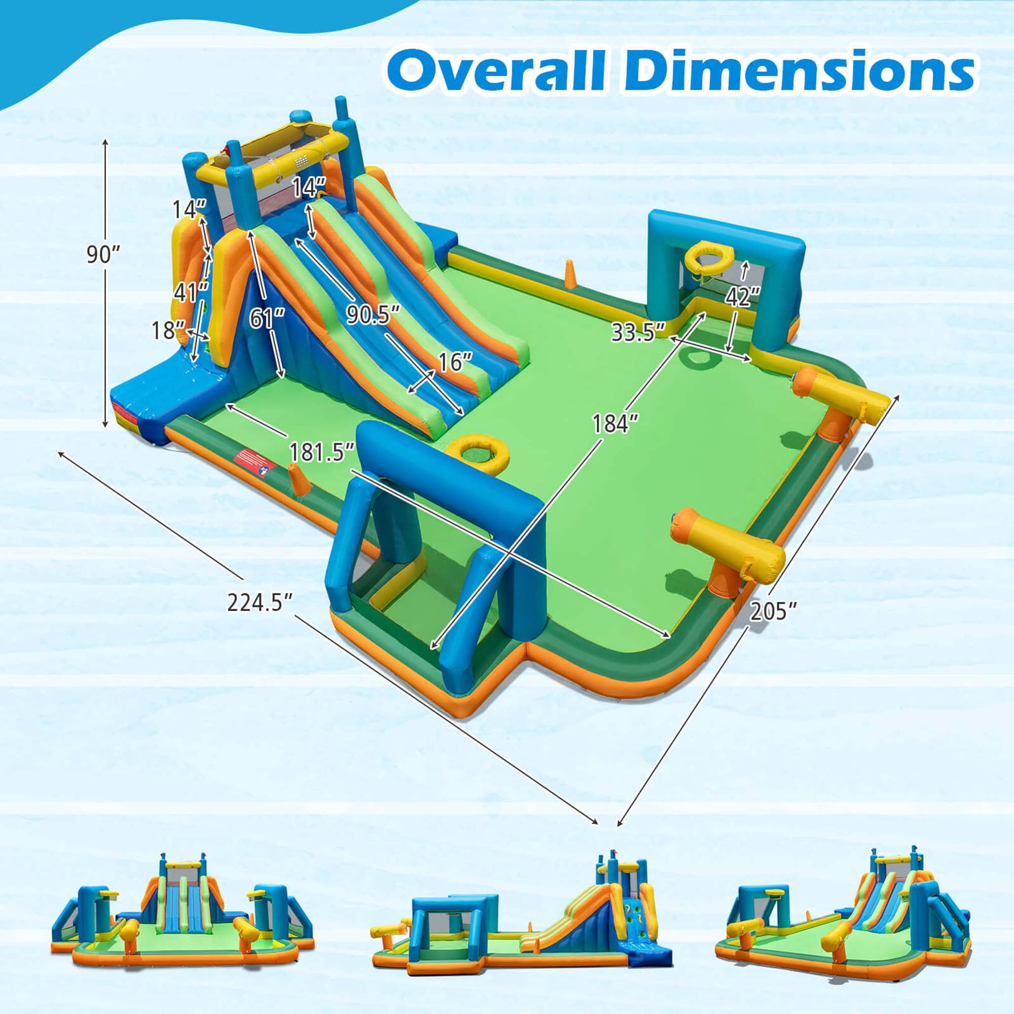 Costway Inflatable Water Slide with 2 Long Slides Pool Climbing Walls Blower Excluded