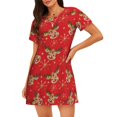 thumbnail image 1 of Balery Christmas With Cute Deer Camisón de manga corta con cuello redondo para mujer, cómodo y elegante., 1 of 6