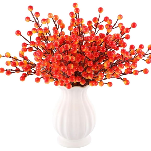 40 Pcs Artificial Berry Stems Branches, Fall Halloween Faux Holly Berries Artificial Fall Flowers Accessories for Autumn Thanksgiving Wreath Christmas Tree DIY Craft Decorations Holiday Home Decor