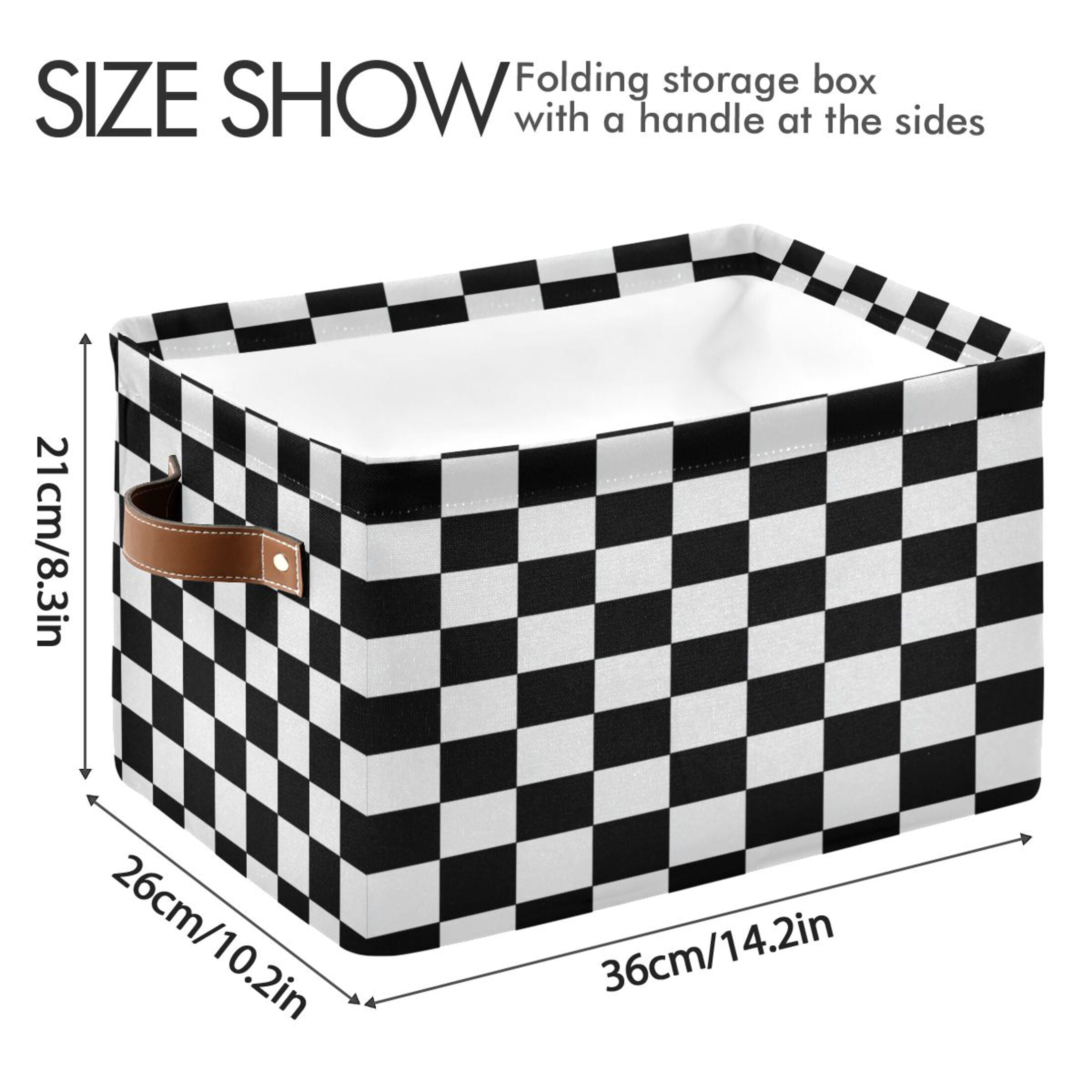 Black and White Check Foldable Storage Basket,Canvas Fabric Foldable Storage Bins with Handles Open Home Storage Bins Boxes for Toy Book Shelf Closet Baskets