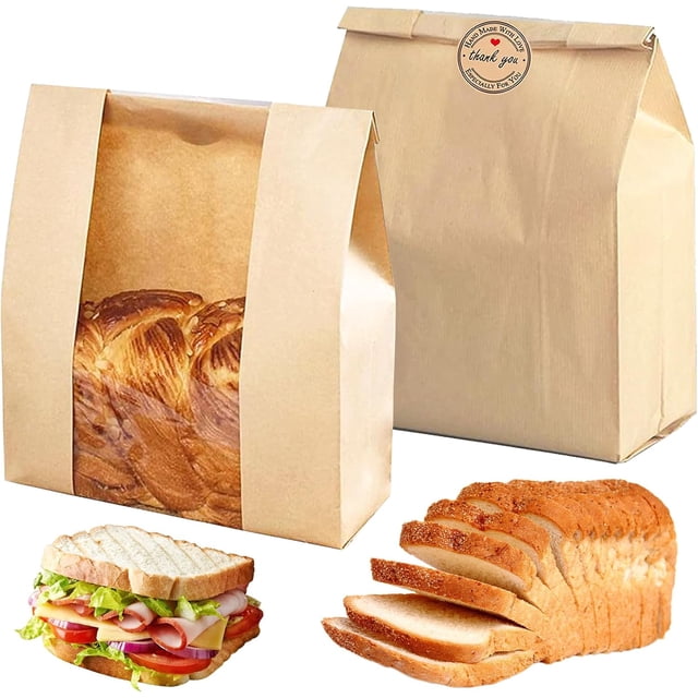 Paper Bread Bags for Homemade Bread Sourdough Bread Bags large bakery bread bags with window for bread storage,Food Packing Storage with Label Seal Stickers