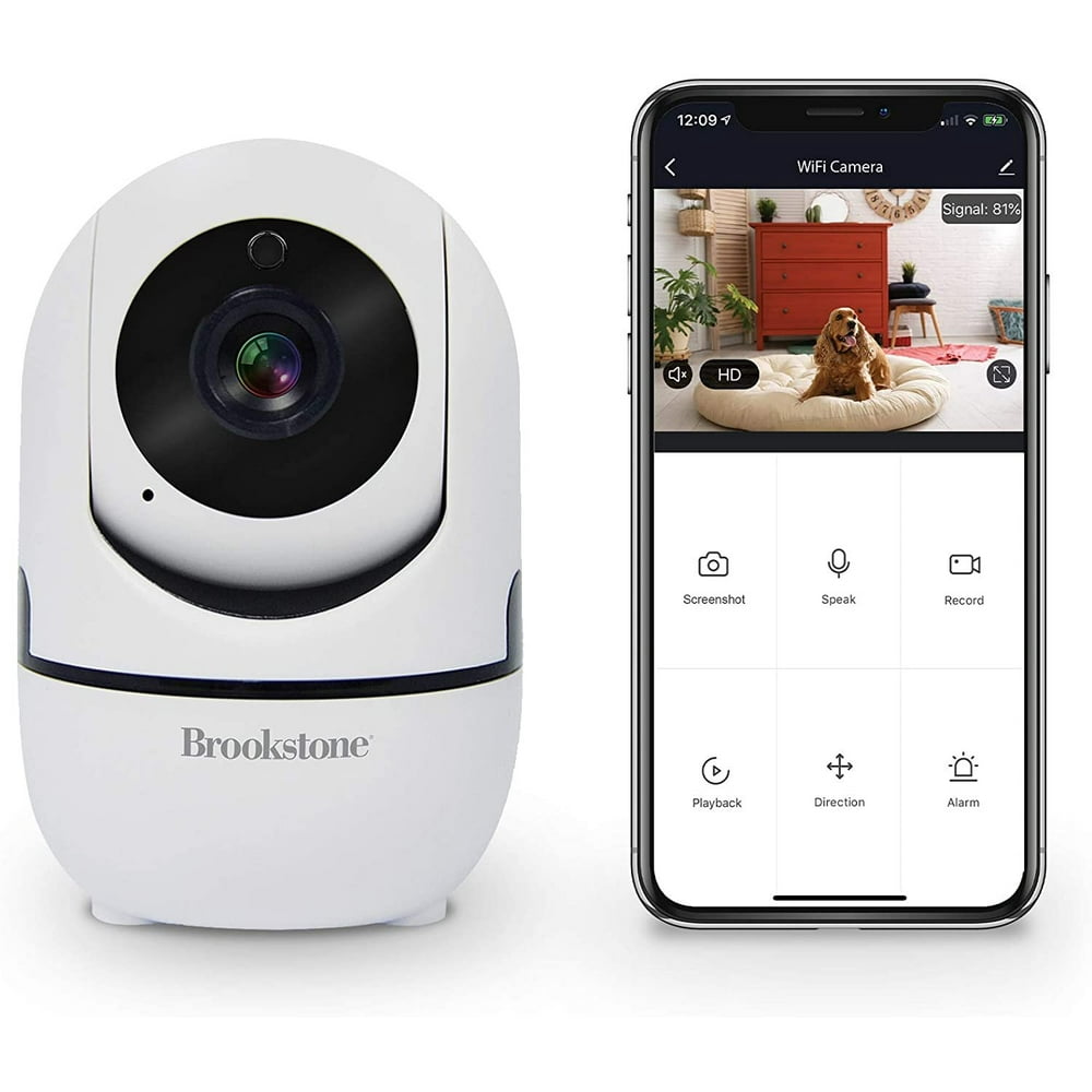 Brookstone Tilt and Pan WiFi Camera, White Smart Home Security System