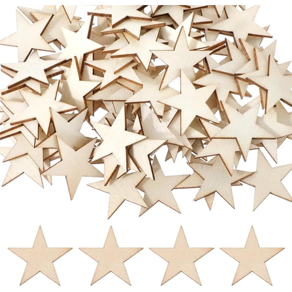 100 Pcs Unfinished Wooden Stars Ornaments Tutuviw 1 Inch Blank Wooden Star Crafts Wood Cutouts Small Stars for DIY Crafts Christmas Wedding Party Decor