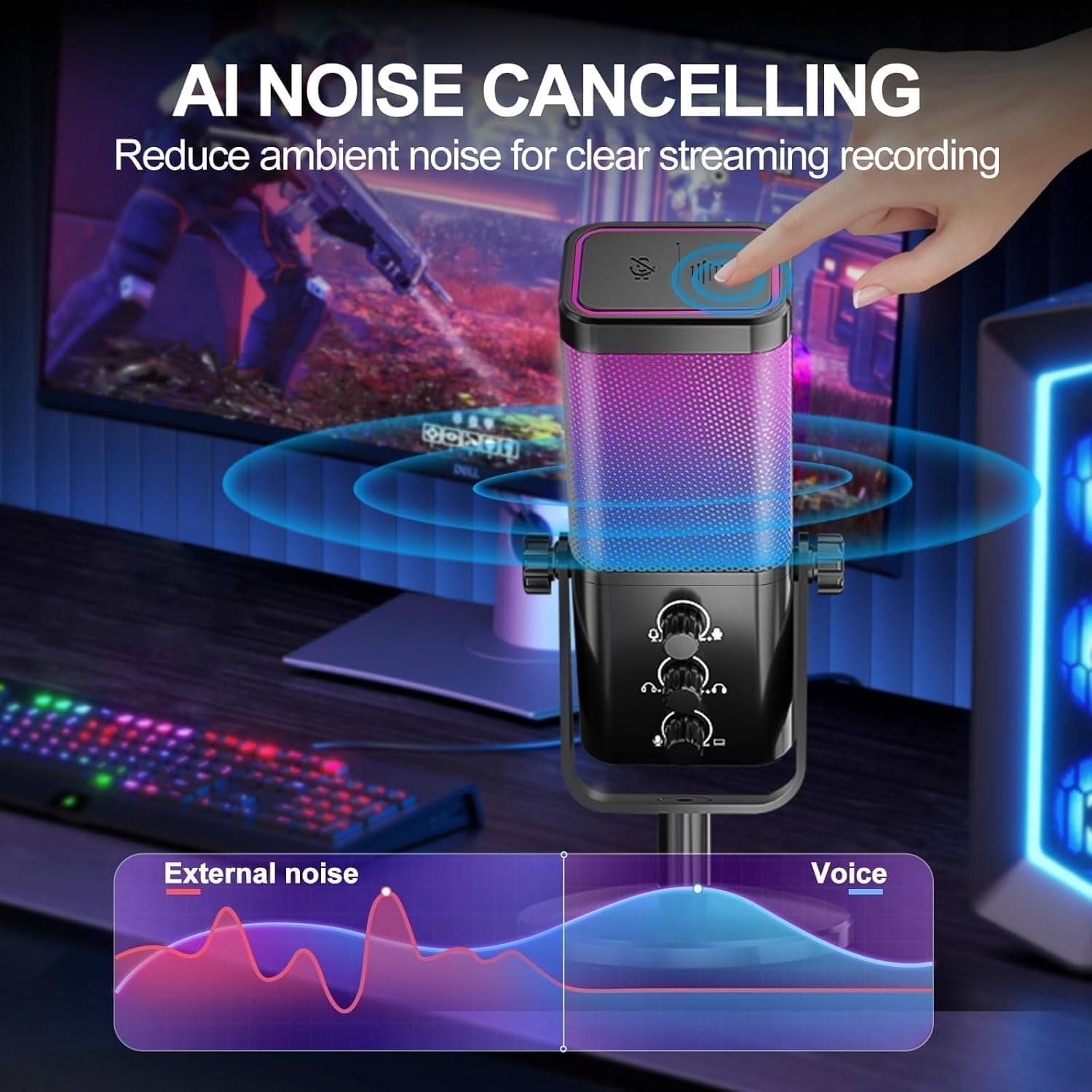 Socodox USB Gaming Microphone for PC,Condenser Mic with RGB,Mic Mute,Noise Cancellation,Desktop Stand,Stream Mic for Podcast/Recording/Discord/ASMR,for PC/Computer/PS4/PS5/Mac
