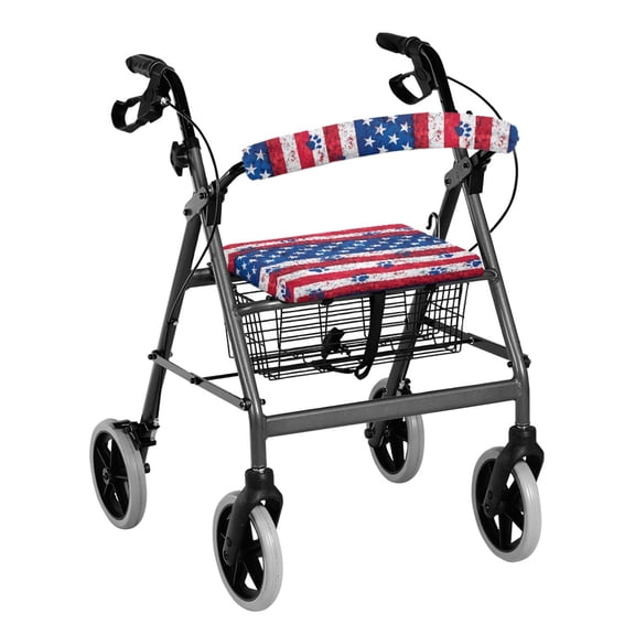 HELLHERO American Flag Paw Print Walker Covers for Seniors Adult Polyester Fabric Rollator Walker Seat Back Cover with Removable Gift Option Stretchable Material