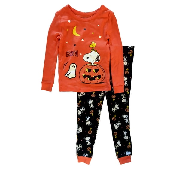 Peanuts Toddler Girls Orange Snoopy & Woodstock Pumpkin Halloween Pajamas 3T