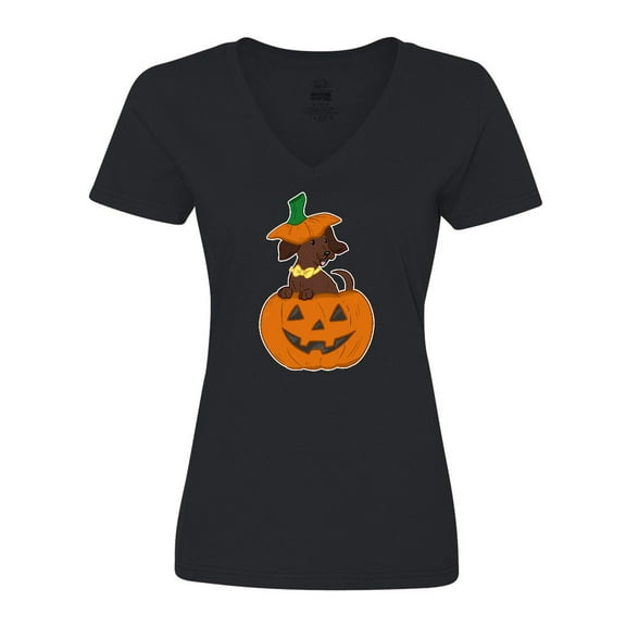Inktastic Halloween Dachshund in Pumpkin Women's V-Neck T-Shirt