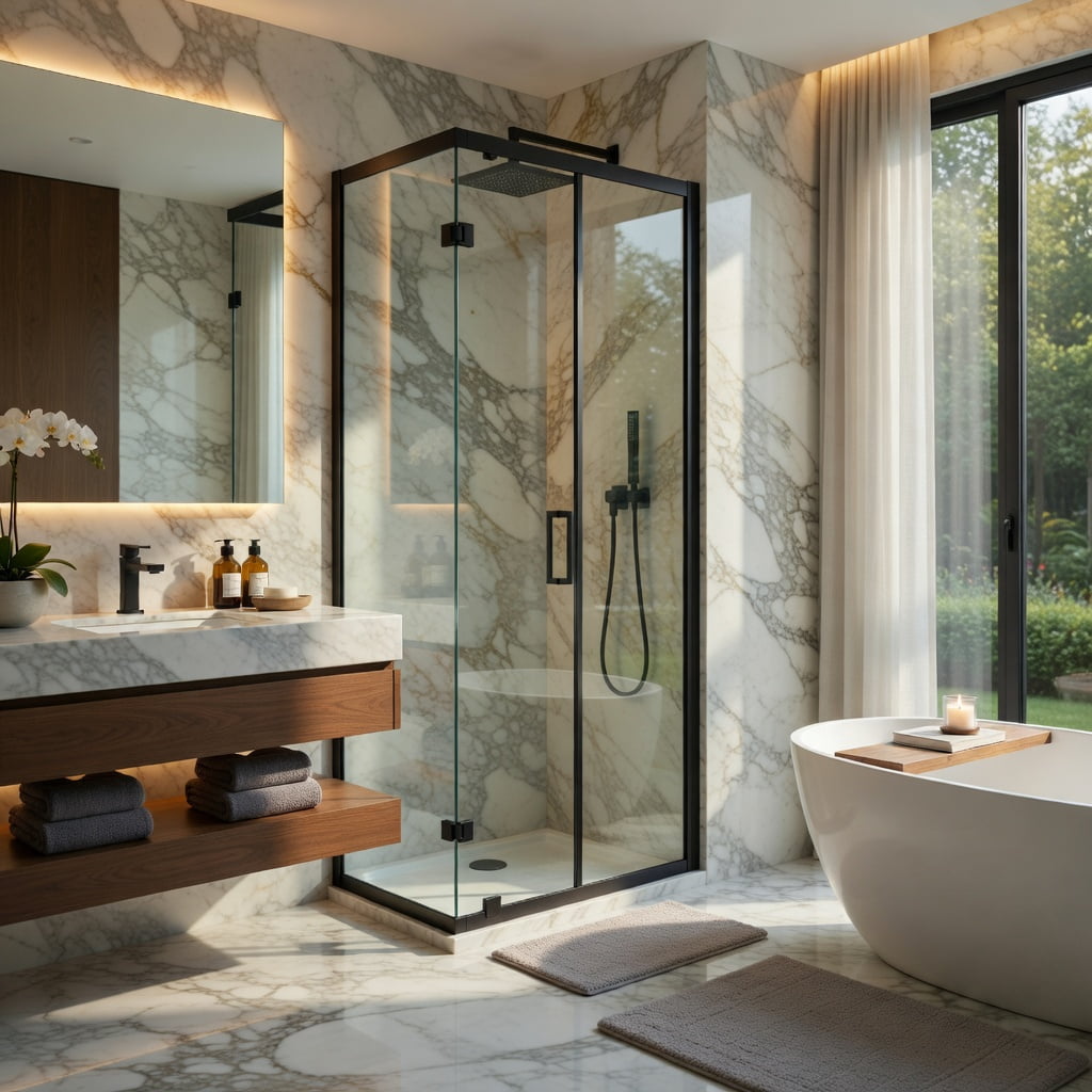 Hommoo Framed Bi-Fold Pivot Shower Door 28" x 72 " Aluminum Frame, 1/4" Tempered Glass, Reversible Left/Right Installation, Space-Saving Folding Shower Enclosure, Black & Transparent