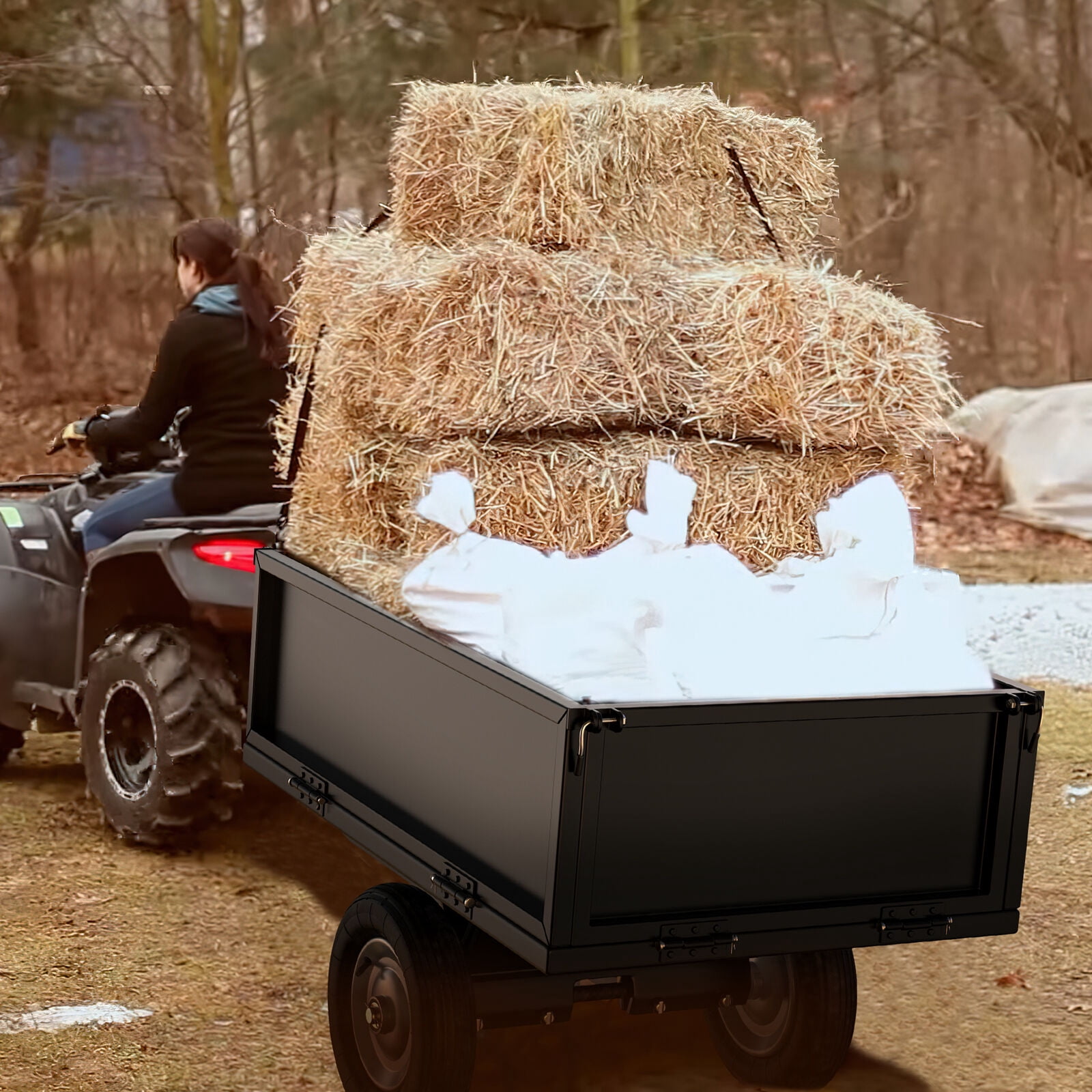 RVNI Steel Dump Cart Tow Behind Solution for Lawn Dump Tractors 500 lbs Capacity Steel