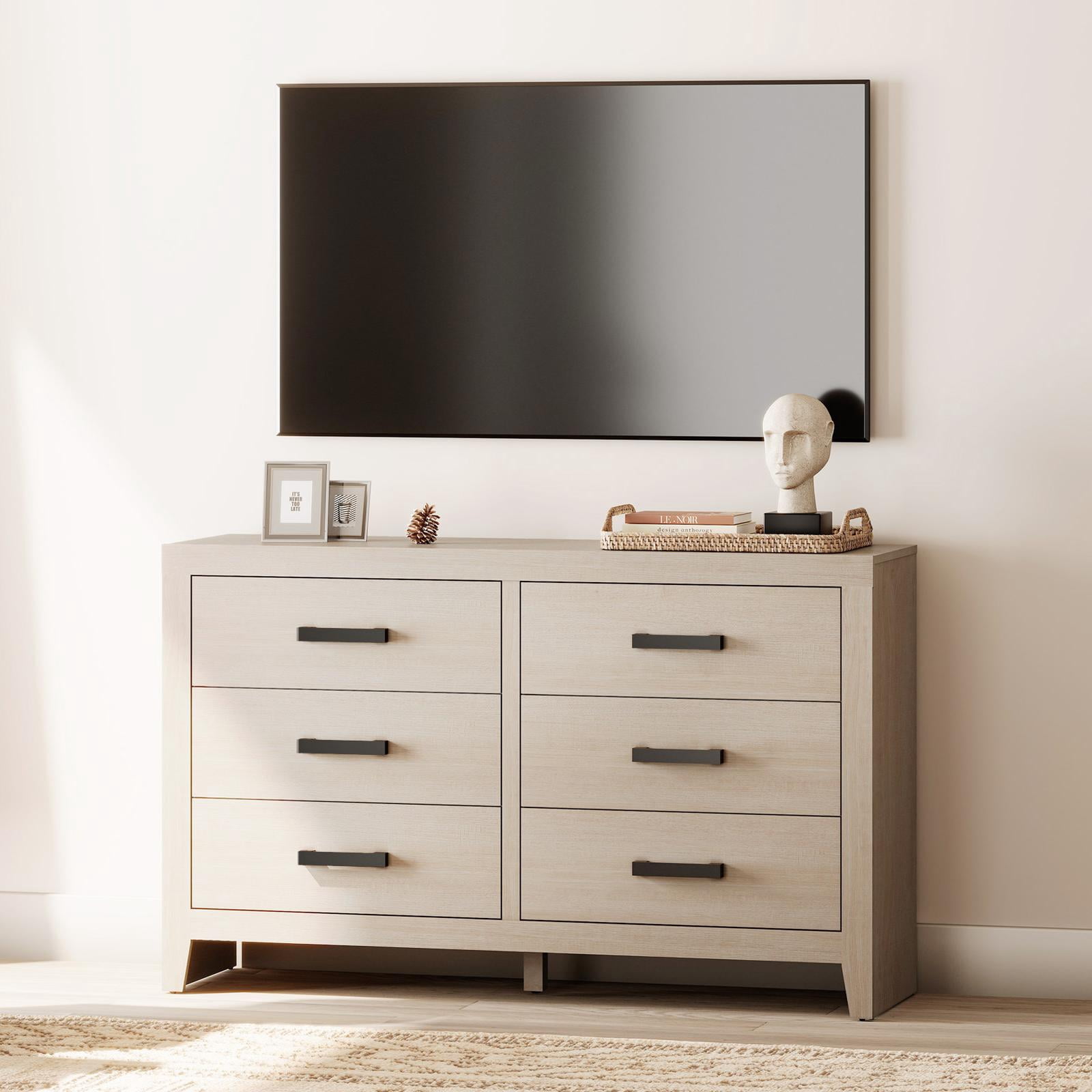 WAMPAT Farmhouse Dresser for Bedroom, 53 Inch Farmhouse Wood Storage Cabinet with 6 Drawers, Rustic Chest of Drawers for Living Room & Hallway