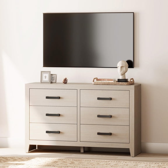 WAMPAT TV Stand for TVs up to 65 Inch, Farmhouse Wood Entertainment Center with 6 Drawers, Storage Media Console Cabinet for Living Room