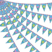3 Pieces Swimming Pool Party Triangle Banners Pre-Strung Summer Beach Triangle Bunting Banner Triangle Garland Flags for Luau Pool Hawaiian Beach Flamingo Tropical Theme Baby Shower Birthday Party