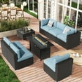 thumbnail image 7 of SUNCROWN 8-Piece Outdoor Patio Furniture Sofa Set All-Weather Wicker Sectional Conversation Set with Modern Glass Coffee Table, Cushions and Fire Pit Table, Haze Blue, 7 of 7