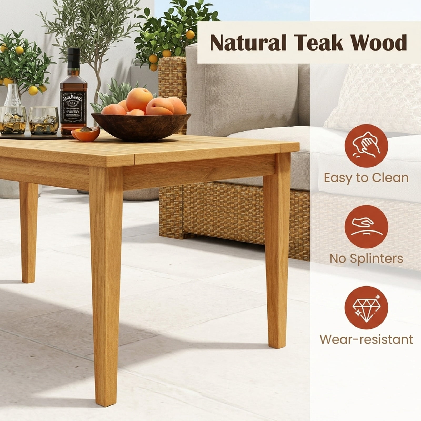 Furnibear Outdoor Patio Coffee Table Solid Teak Wood for Backyard Deck Garden Natural 90 lbs Capacity