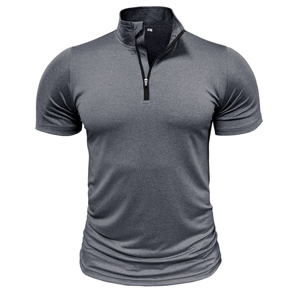 CUSTG T-Shirts Men's Workout Gym Muscle Athletic Running Hiking Active Half Zip Short Sleeve T Shirts Classic O-Neck Tops