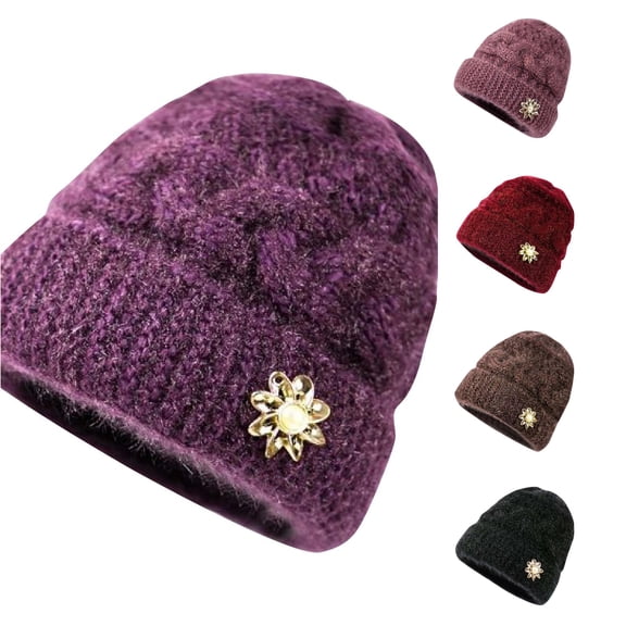 Xijirk Womens Soft Woolen Hat with Exquisite Floral Ornament Thick Warm Stylish Headwear for Daily Party Autumn Winter Wear,Purple,One Size