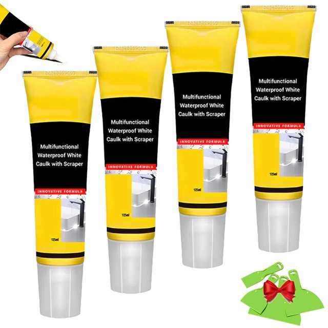 Multifunctional Waterproof White Caulk with Scraper,White Caulking Silicone Waterproof,Silicone Caulk,Strong Coverage Fast Curing Easy to Apply for Bathroom,Kitchen,Floor(4pcs)