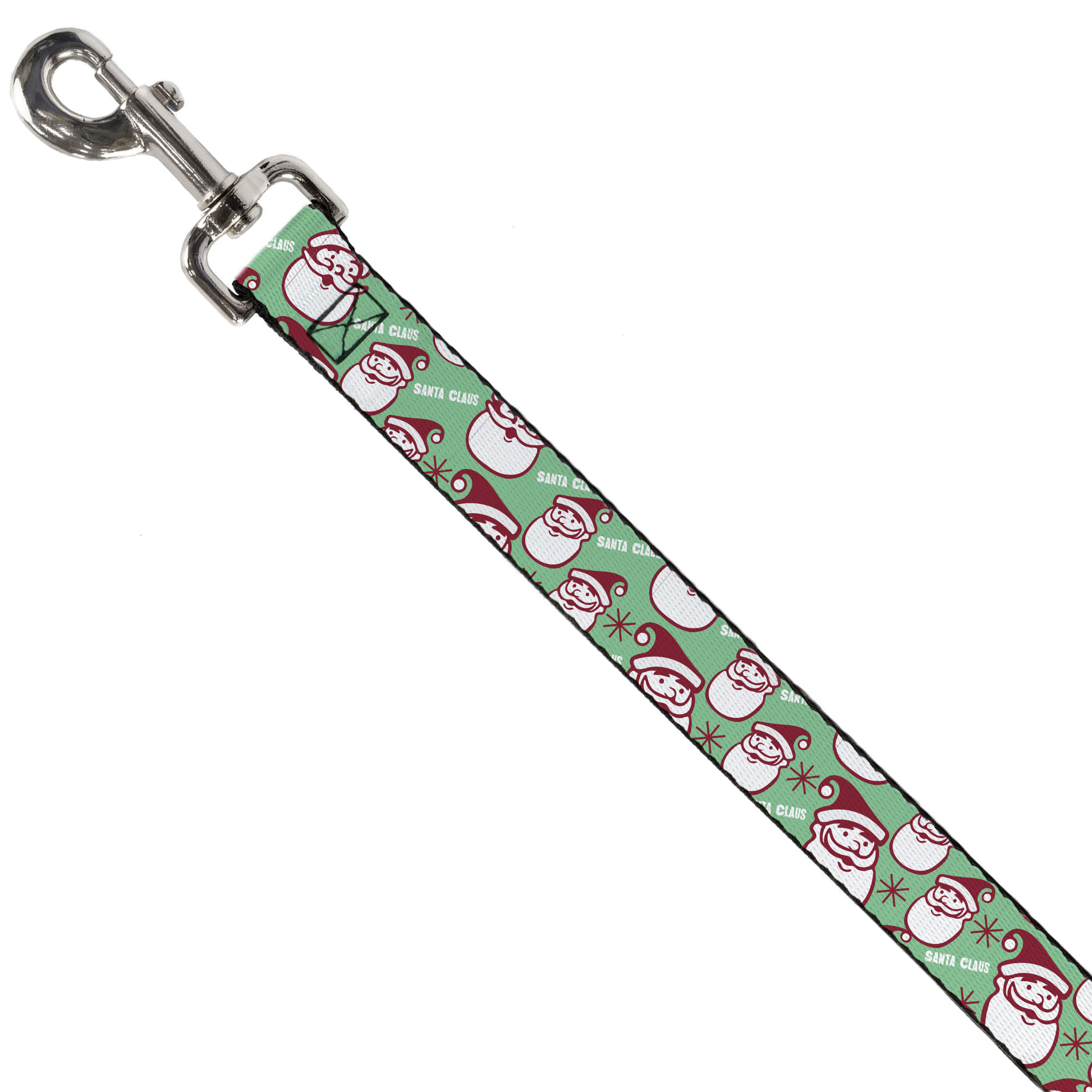 Buckle-Down Pet Leash, Dog Leash, Jolly Santa Claus Christmas Smiling Face Text Green Red White, 6 Feet Long 1.0 Inch Wide