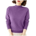 thumbnail image 2 of Women's Mock Neck Sweater Classic Long Sleeve Soft Knit Pullover Warm Slim Fit Fall Winter Top Purple XL, 2 of 6