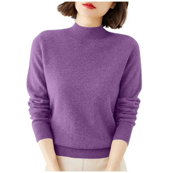 Ltctricy Women's Turtleneck Sweaters Soft Long Sleeve Mock Neck Knit Pullover Sweater Tops Trendy Casual Jumpers(Purple,Large)