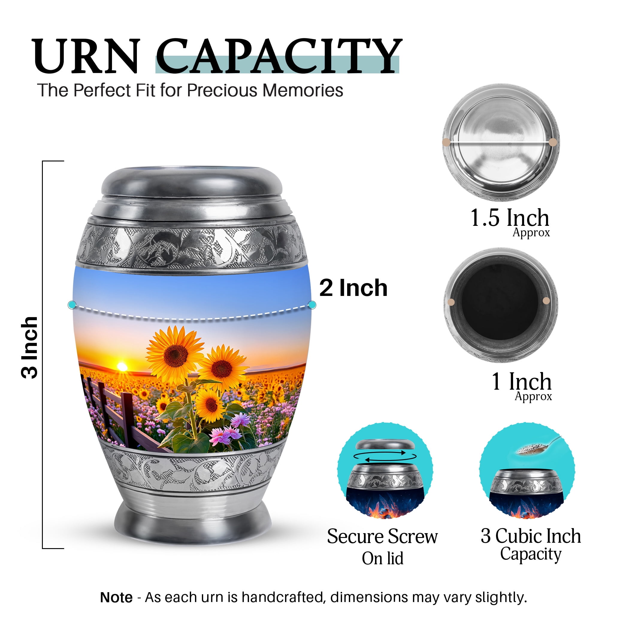 SABURIAL Sunflower Urn - Keepsake Funeral Urn - Mini Burial Urns For Human Ashes Adult Women - 3 Inch - Decorative Urns For Mom & Dad