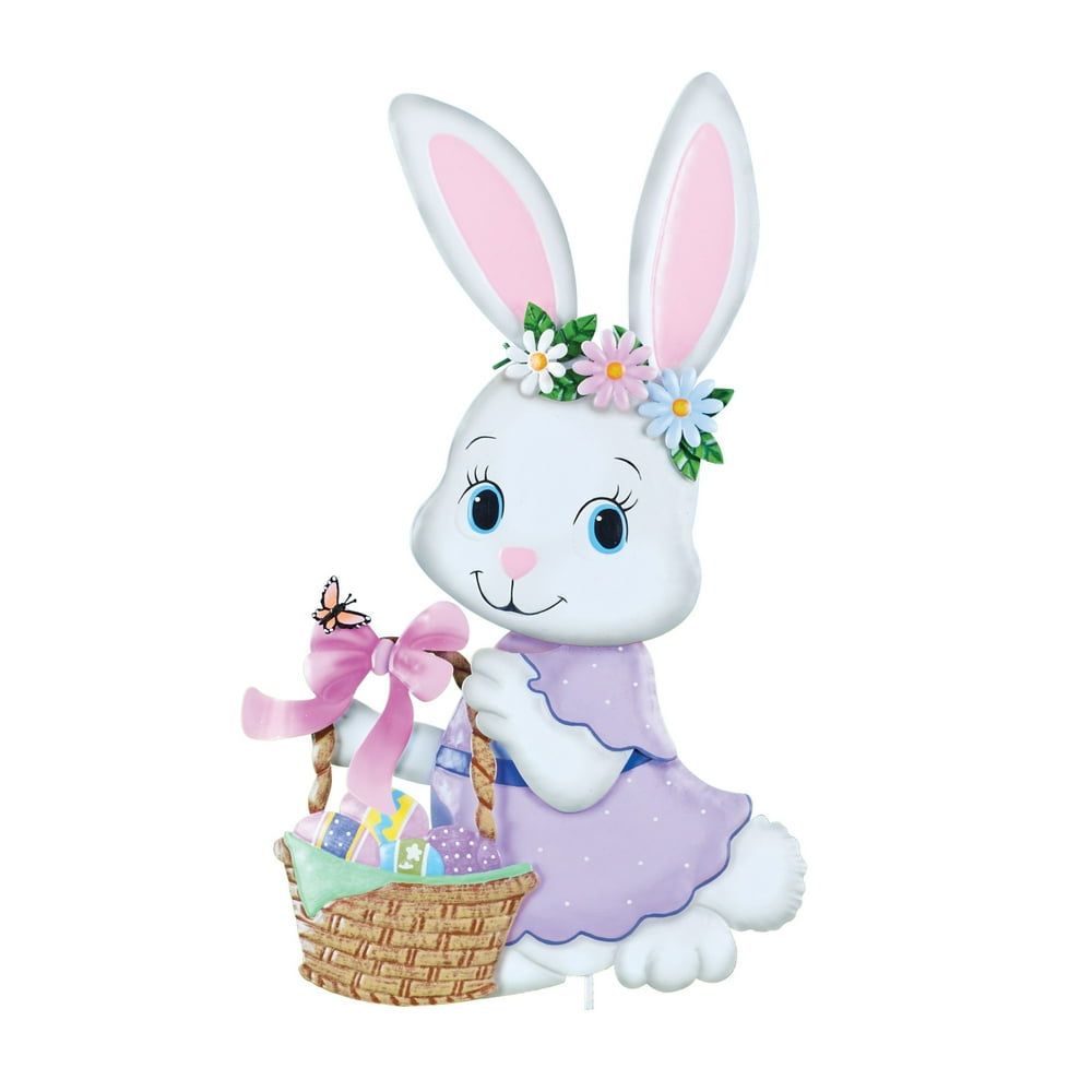 Festive Easter Bunny Girl and Boy Metal Garden Stakes For Yard