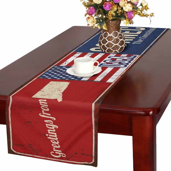 MKHERT Greetings from Connecticut Rusty Metal Sign with American Flag Table Runner Home Decor for Wedding Banquet Decoration 16x72 Inch