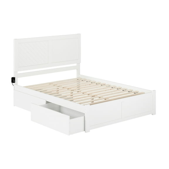 AFI Canyon Wood Queen Size Platform Bed with 2 Storage Drawers in White