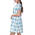 thumbnail image 2 of Fotbe Blue and White Squares Vestido Largo de Moda para Mujer, Vestido Tipo Camiseta con Manga Corta y Estilo Casual a Rayas y Bloques de Color, 2 of 6