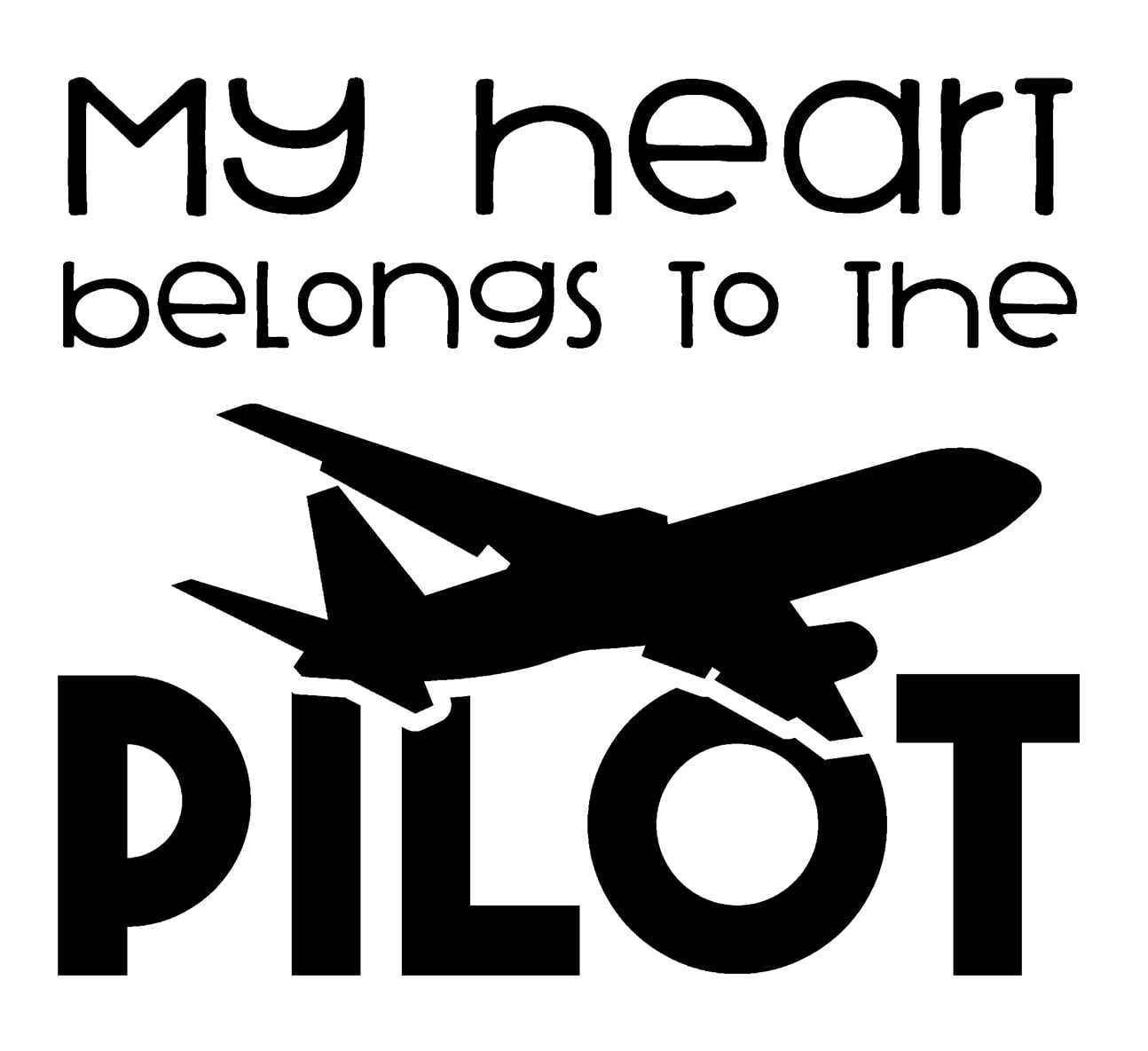 My Heart Belongs To The Pilot Plane Funny Love Couple Wall Decals for Walls  Peel and Stick wall art murals Black Small 8 Inch 