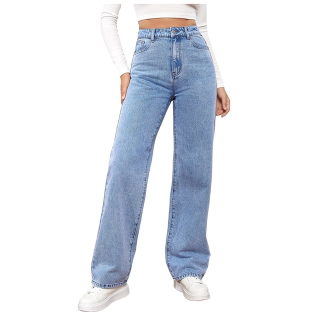 Jeans Larges et Amples pour Fille, Taille Haute Élastique, avec Poches