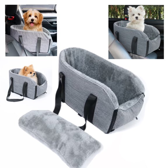 Plumilo Center Console Dog Car Seat for Small Dogs and Cats up to 11 lbs, 3-in-1 Portable Pet Carrier, Gray