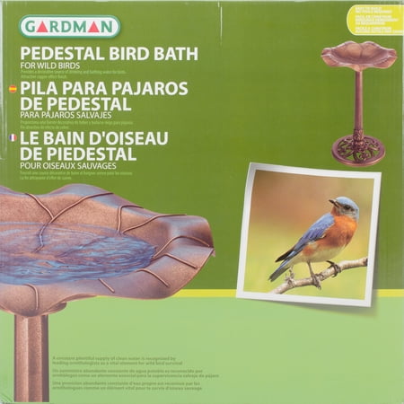 Pedestal Resin Bird Bath - Lily Leaf, Copper Effect