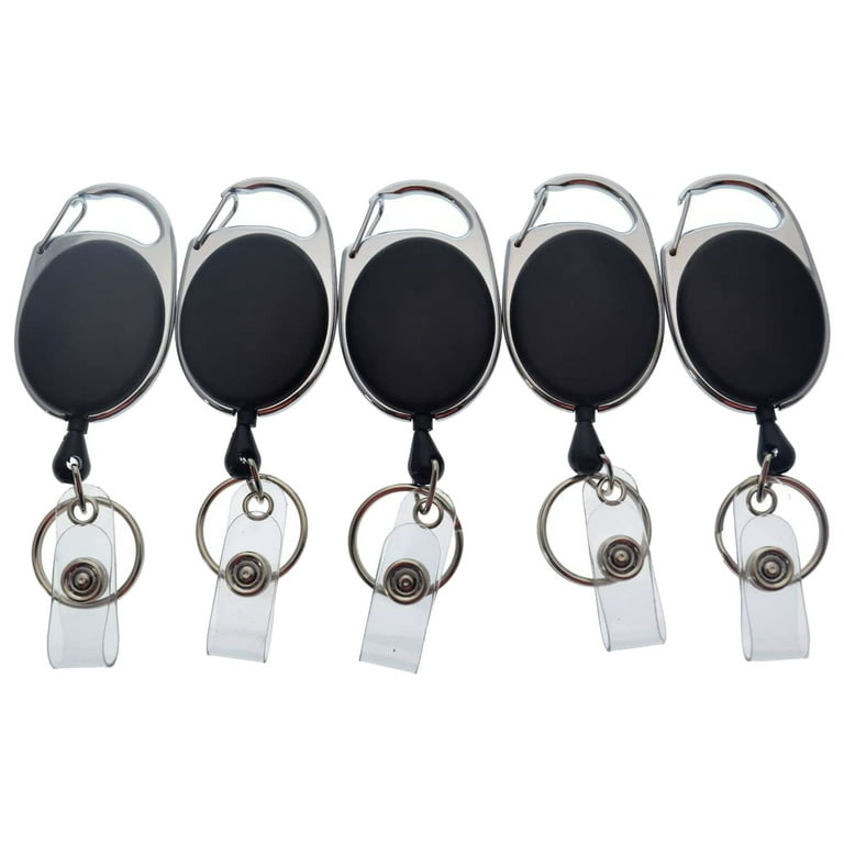 5 Pack - Premium Retractable Oval Shaped Badge Reels with Carabiner Belt  Loop Clip, Keychain and ID Holder Strap by Specialist ID (Solid Black) 
