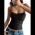 thumbnail image 1 of Tops de Verano para Mujer con Ribete de Encaje, Tirantes Finos, Corte Bajo, Acanalados, Estilo Y2K, para Salir Negro M, 1 of 9
