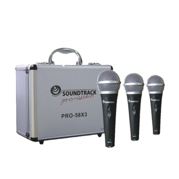 Set de 3 Micrófonos PRO-58X3 Soundtrack Unidireccionales XRL SOUNDTRACK Para Vocalista Negro-Plata