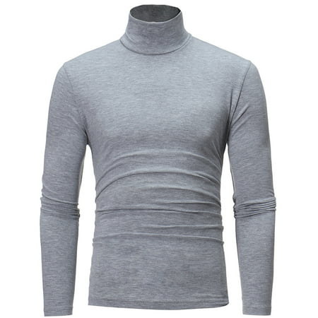 SLdy Men's Turtleneck Shirt Long Sleeve Slim Fit Ribbed Knit Stretchable Lightweight Thermal Underwear Base Layer for Men Casual Fashion Winter Top, Grey L
