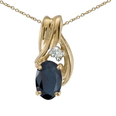 14x10mm Oval Pendant - 14k Yellow Gold Oval Sapphire And Diamond Pendant with 18