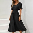 thumbnail image 5 of Levmjia Flowy Midi Dresses for Women V Neck Short Sleeve Polka Dot Dress Summer Casual Fashion Loose Fit Swing Party Beach Vacation, 5 of 6