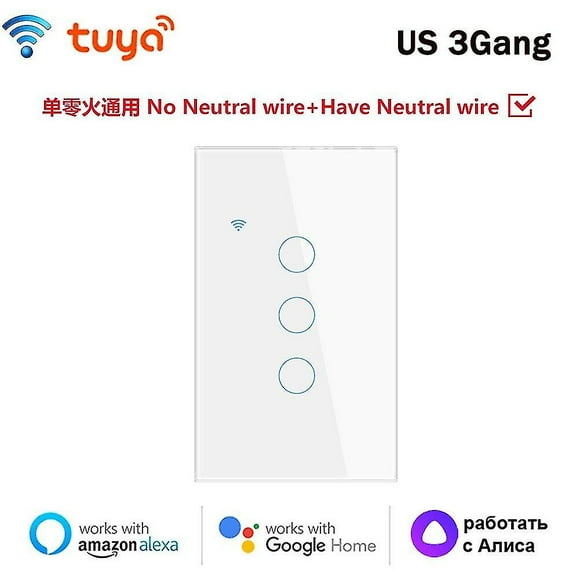 Aubess Wifi Smart Switch No Need Neutral/neutral Wire Smart Light Switch Tuya Smart Life App Control Support Alexa Google Home