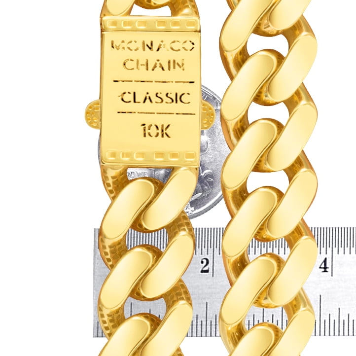 Nuragold 10k Real Yellow Gold Royal Monaco 17mm Miami Cuban Link Bracelet (7.5"-9") Italian Jewelry for Men