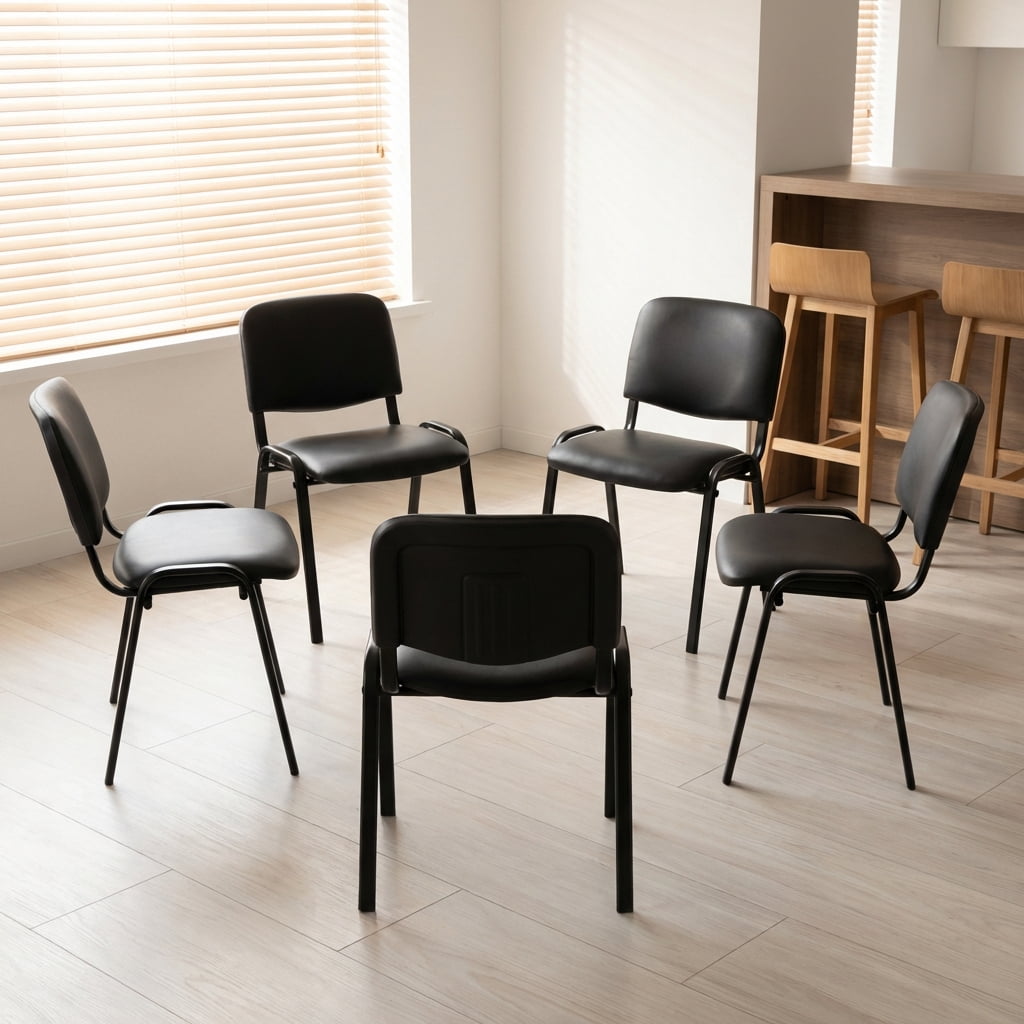 Guyou Black Stackable Conference Room Chairs Set of 5, Armless Leather Reception Chair, Ergonomic Office Chair with Back, Visitor Chairs for Conference Room Training Room Waiting Room School