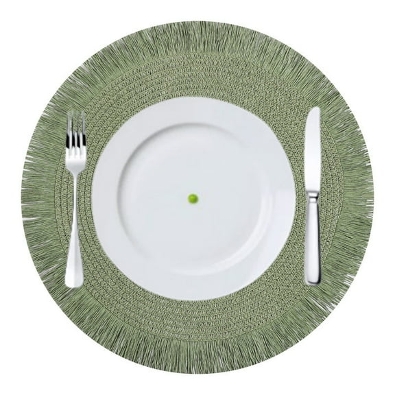 Bxaolu Round Placemats, Natural 15 Inch Boho Indoor Home Decor Table Mat, Hand Woven Placemat Perfect for Dining Table, Dinner Plates, Party, Green