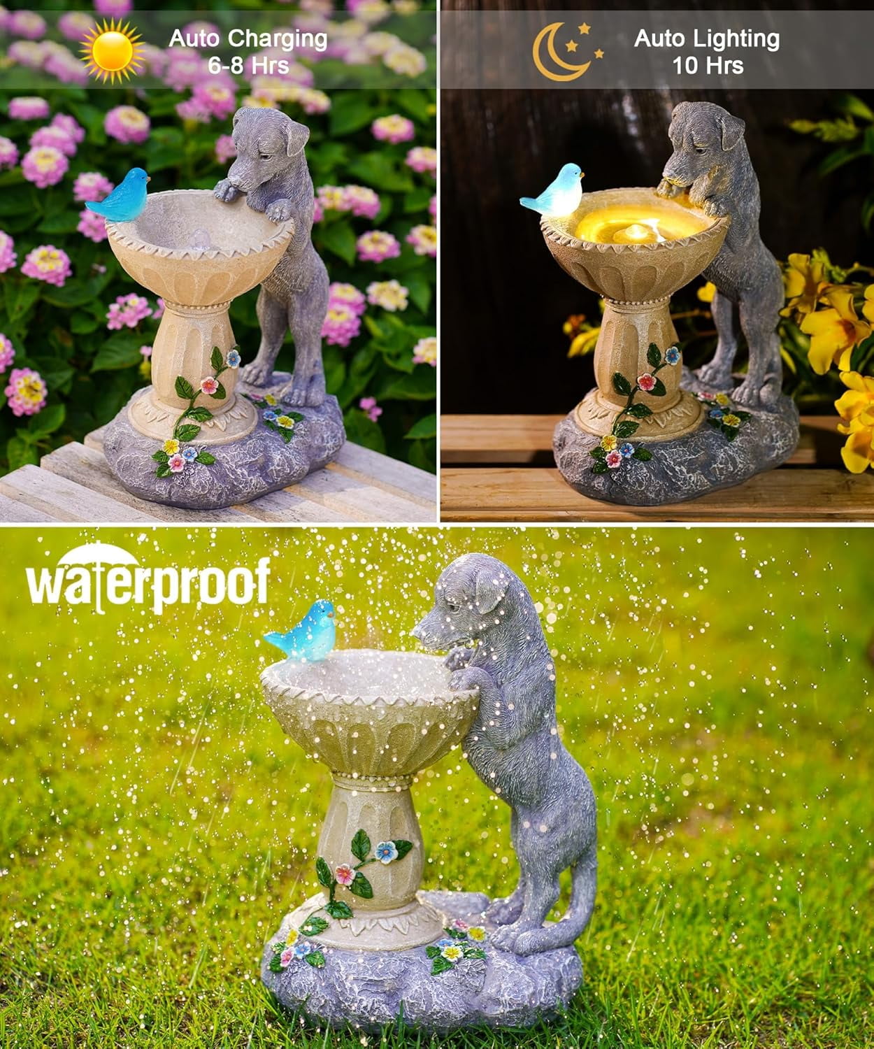Outdoor Yard Patio Balcony Art, Solar Cat Statue for Garden Decor: IP44 Weatherproof Resin with Automatic Lighting, No Installation – Birthday Gifts for Bird Lovers, Mom, Grandma, Women